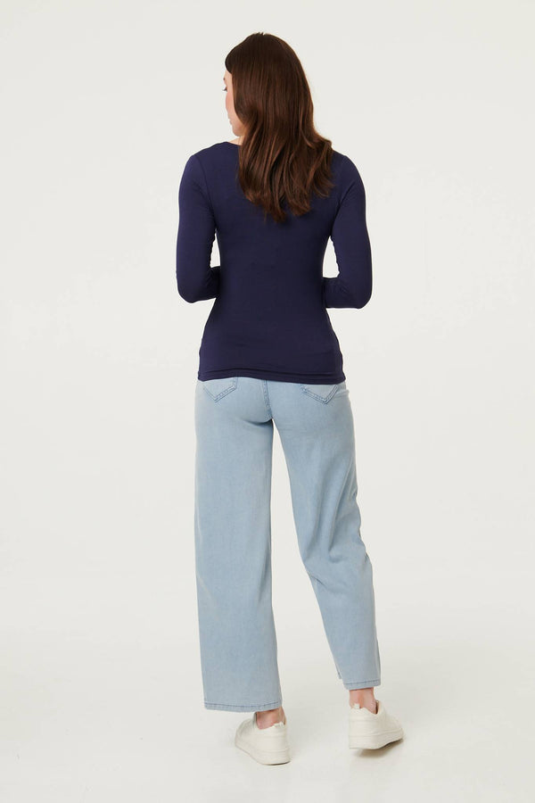 Navy | Long Sleeve Slim Scoop Neck Top