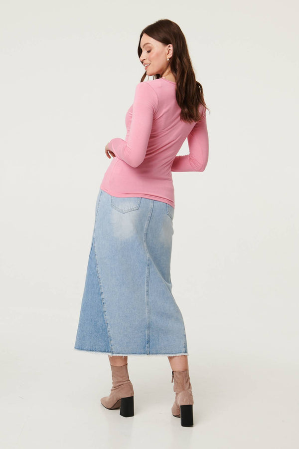 Pink | Long Sleeve Slim Scoop Neck Top