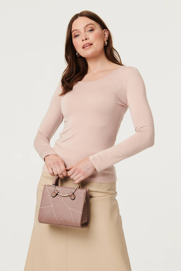Stone | Long Sleeve Slim Scoop Neck Top : Model is 5'9"/175 cm and wears UK8/EU36/US4/AUS8