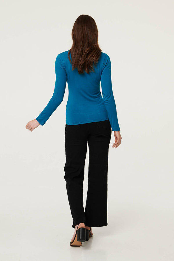 Teal | Long Sleeve Slim Scoop Neck Top