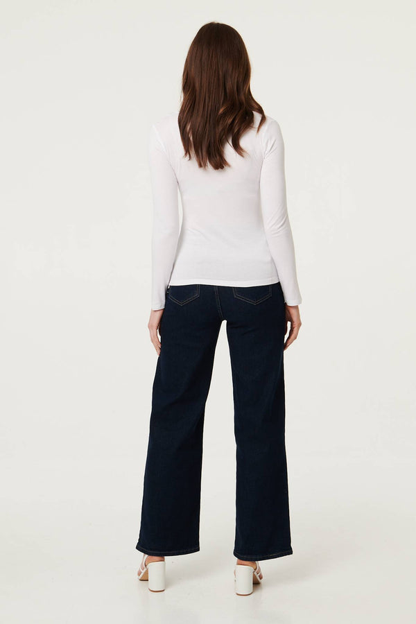 White | Long Sleeve Slim Scoop Neck Top