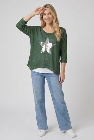 Emerald | Sequin Star Front Relaxed Layered Top