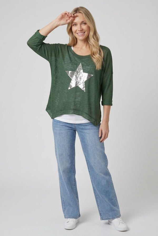 Emerald | Sequin Star Front Relaxed Layered Top