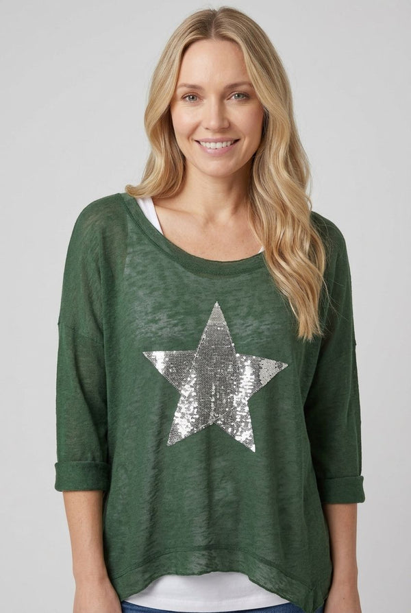 Emerald | Sequin Star Front Relaxed Layered Top