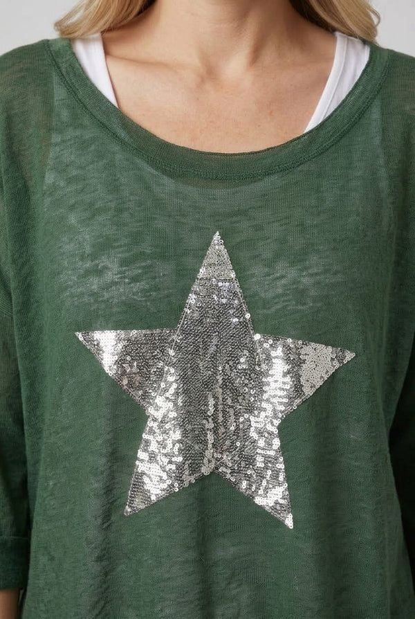 Emerald | Sequin Star Front Relaxed Layered Top