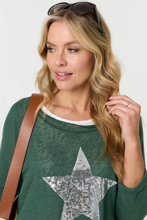 Jade | Sequin Star Front Relaxed Layered Top