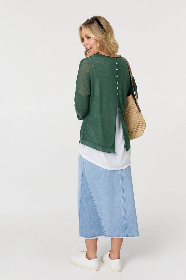 Green | Sequin Star Front Relaxed Layered Top