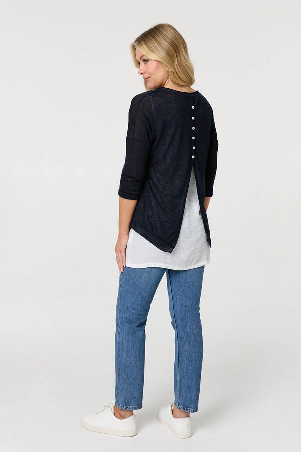 Navy | Sequin Star Front Relaxed Layered Top
