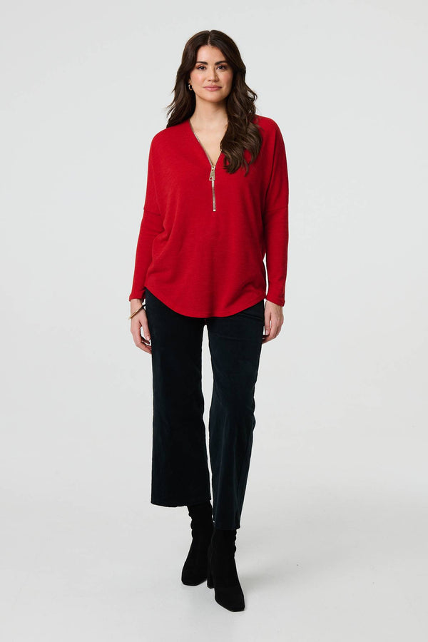 Red | Printed 3/4 Sleeve Asymmetric Blouse
