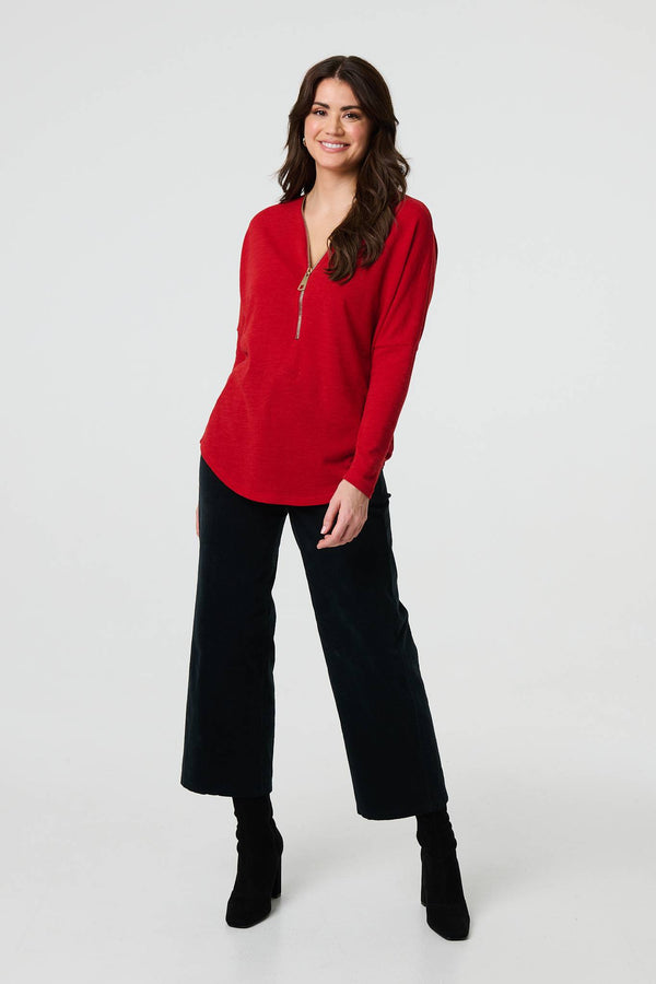 Red | Printed 3/4 Sleeve Asymmetric Blouse
