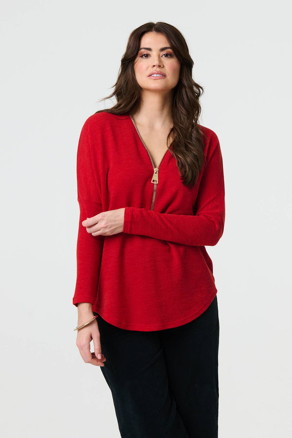 Red | Printed 3/4 Sleeve Asymmetric Blouse
