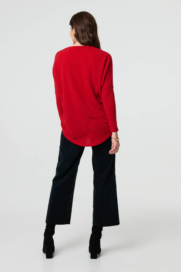 Red | Printed 3/4 Sleeve Asymmetric Blouse

