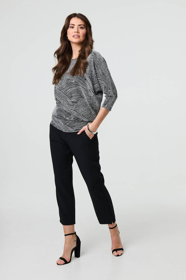 Silver | Metallic Stripe 3/4 Batwing Sleeve Top

