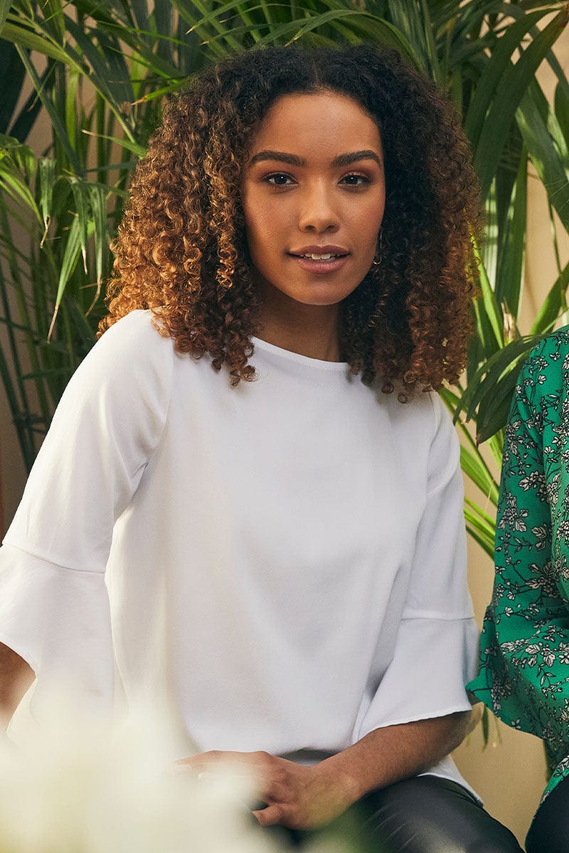 White | Ruffle Sleeve Blouse Top