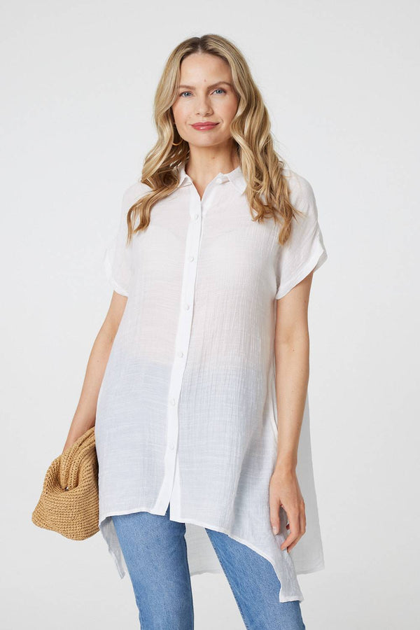 White | High Low Longline Button-Up Shirt