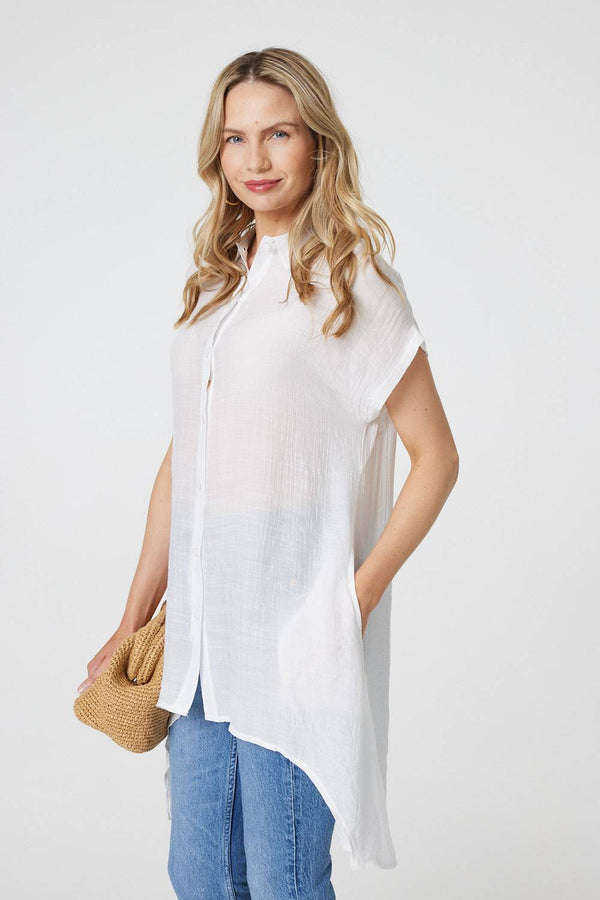 White | High Low Longline Button-Up Shirt