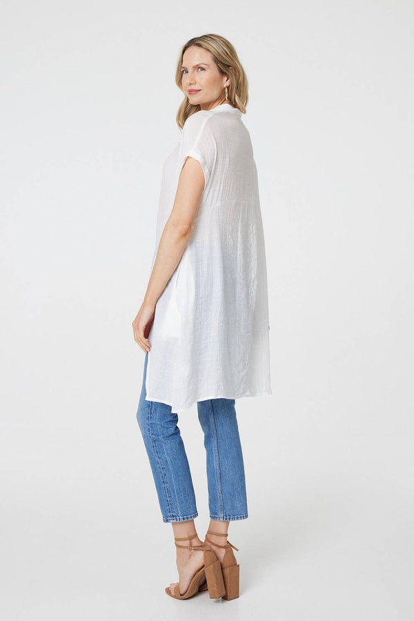 White | High Low Longline Button-Up Shirt