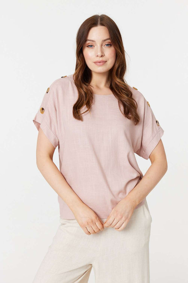 Pink | Button Detail Short Sleeve Top