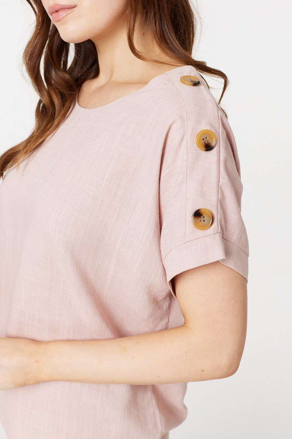 Pink | Button Detail Short Sleeve Top