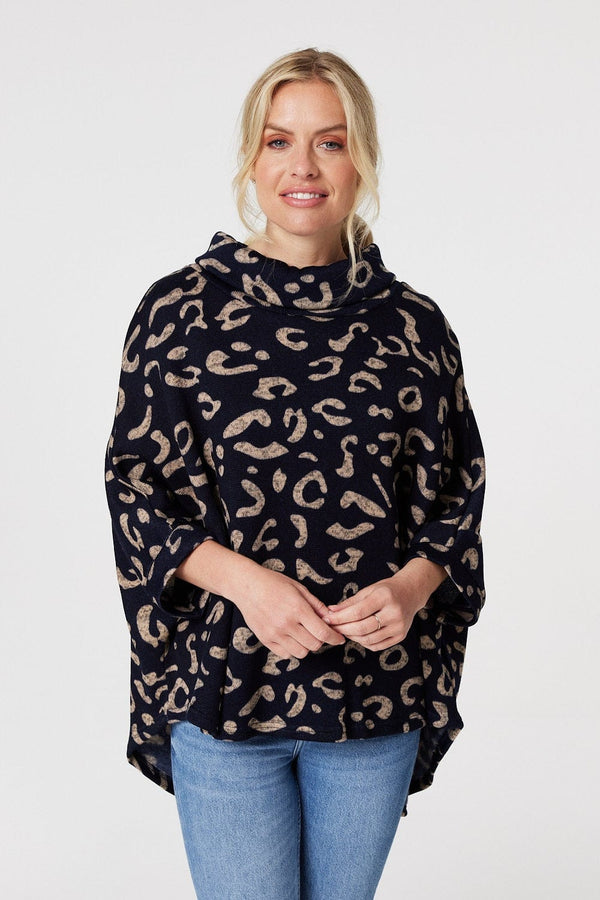 Navy | Printed Oversized High Neck Top