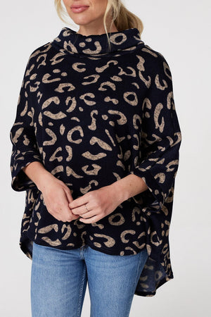 Navy | Printed Oversized High Neck Top