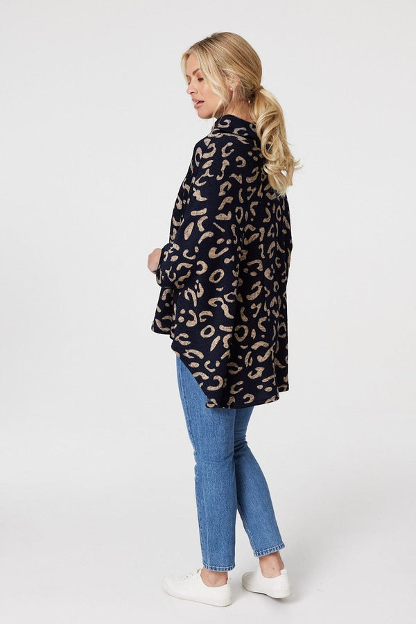 Navy | Printed Oversized High Neck Top