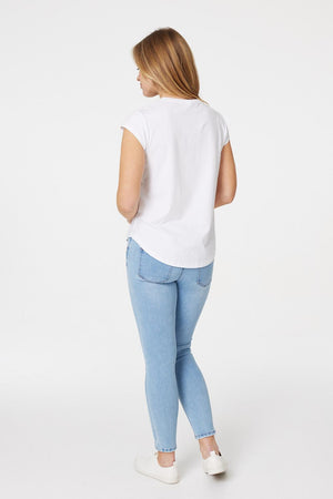White | Embellished Logo Print T-Shirt