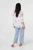 Blue | Printed Lace Trim Tie Neck Bardot Blouse
