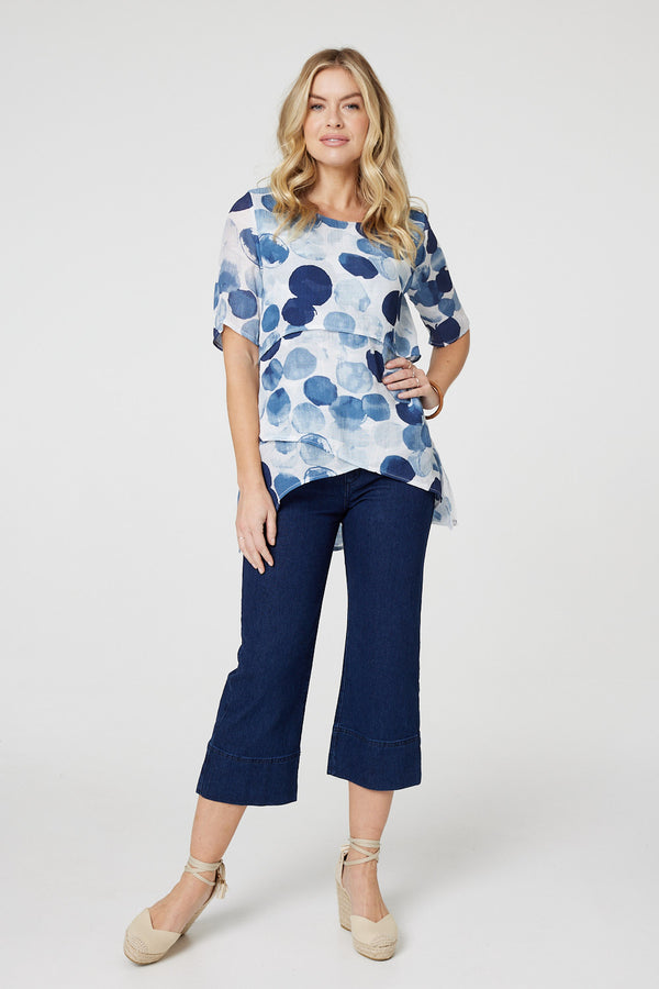 Blue | Polka Dot Layered Blouse Top