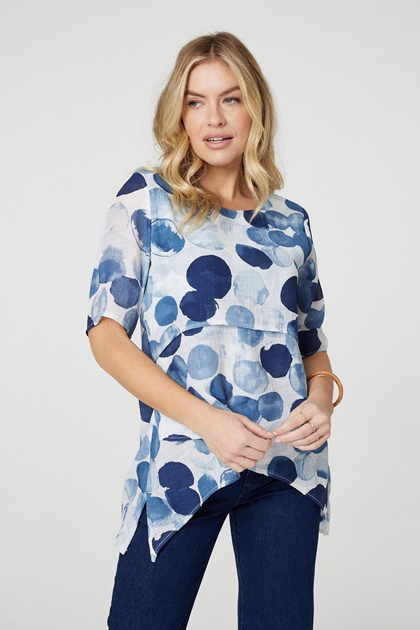 Blue | Polka Dot Layered Blouse Top