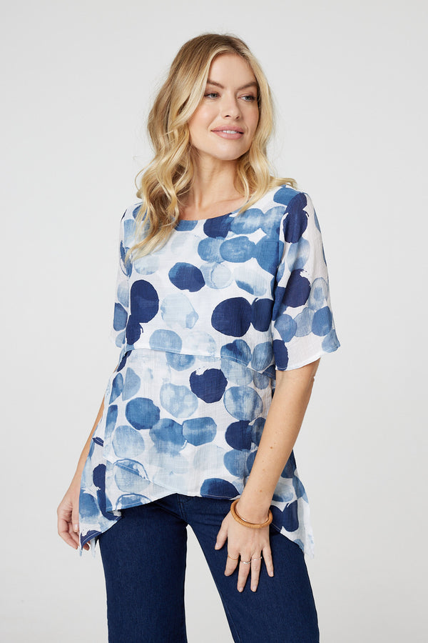 Blue | Polka Dot Layered Blouse Top