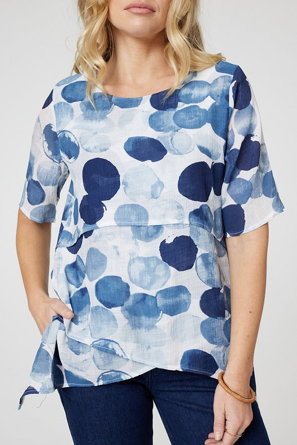 Blue | Polka Dot Layered Blouse Top