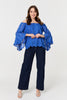 Blue | Textured Semi Sheer Bardot Blouse
