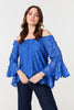 Blue | Textured Semi Sheer Bardot Blouse
