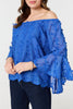 Blue | Textured Semi Sheer Bardot Blouse
