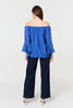 Blue | Textured Semi Sheer Bardot Blouse
