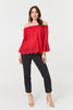 Red | Textured Semi Sheer Bardot Blouse
