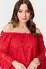 Red | Textured Semi Sheer Bardot Blouse
