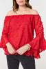 Red | Textured Semi Sheer Bardot Blouse
