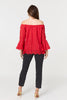 Red | Textured Semi Sheer Bardot Blouse

