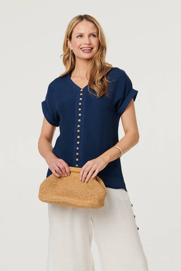 Navy | Relaxed Layered Short Sleeve Shirt