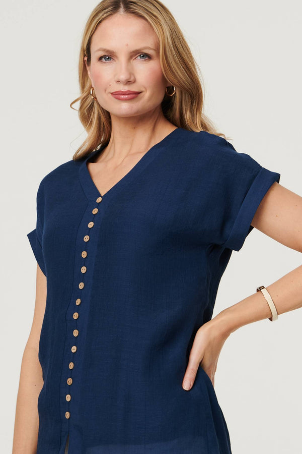 Navy | Relaxed Layered Short Sleeve Shirt