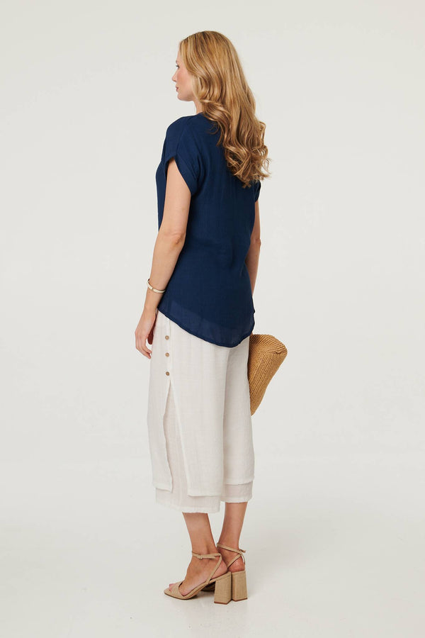 Navy | Relaxed Layered Short Sleeve Shirt