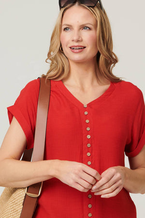 Red | Relaxed Layered Short Sleeve Shirt