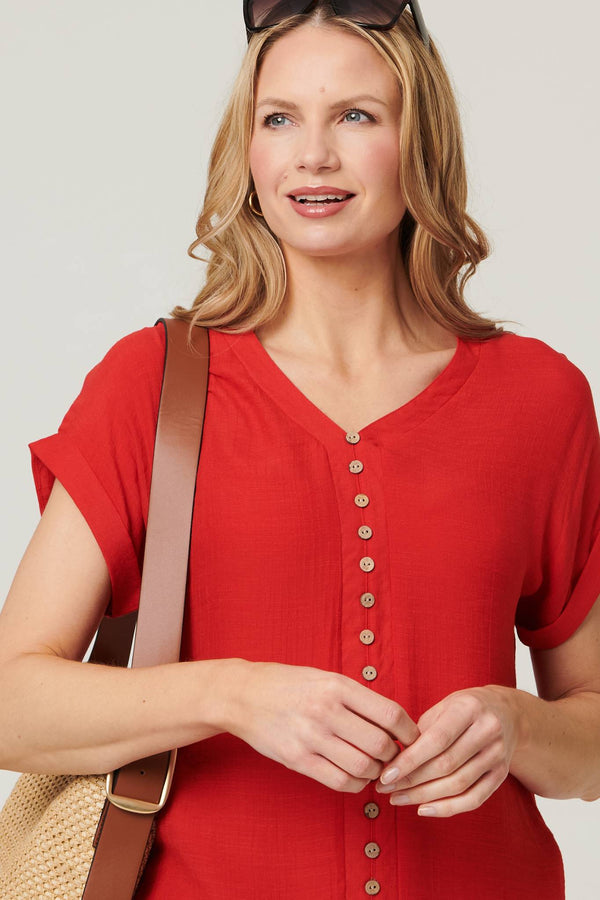 Red | Relaxed Layered Short Sleeve Shirt