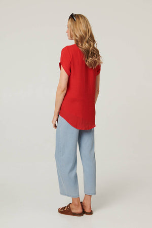 Red | Relaxed Layered Short Sleeve Shirt