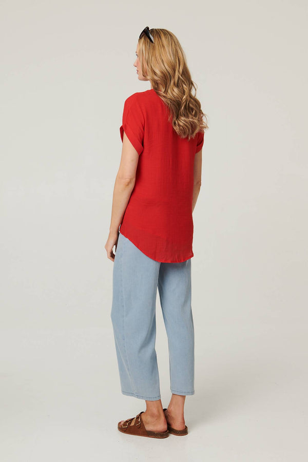 Red | Relaxed Layered Short Sleeve Shirt