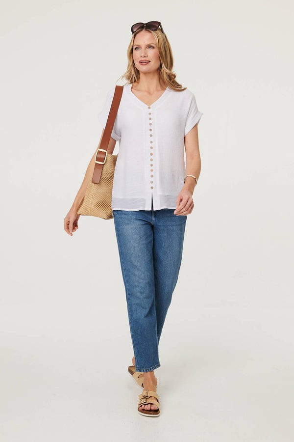 White | Relaxed Layered Short Sleeve Shirt : Model is 5'10"/178 cm and wears UK10/EU38/US6/AUS10