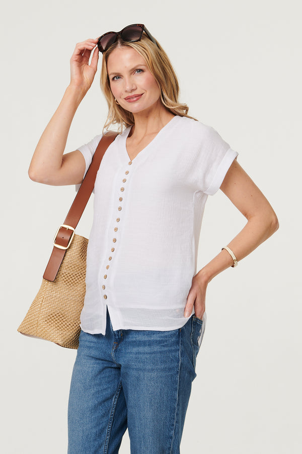 White | Relaxed Layered Short Sleeve Shirt
