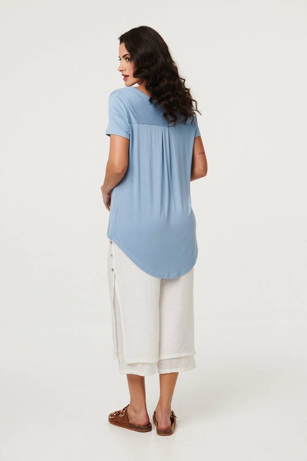 Blue | Plain Short Sleeve Curve Hem T-Shirt
